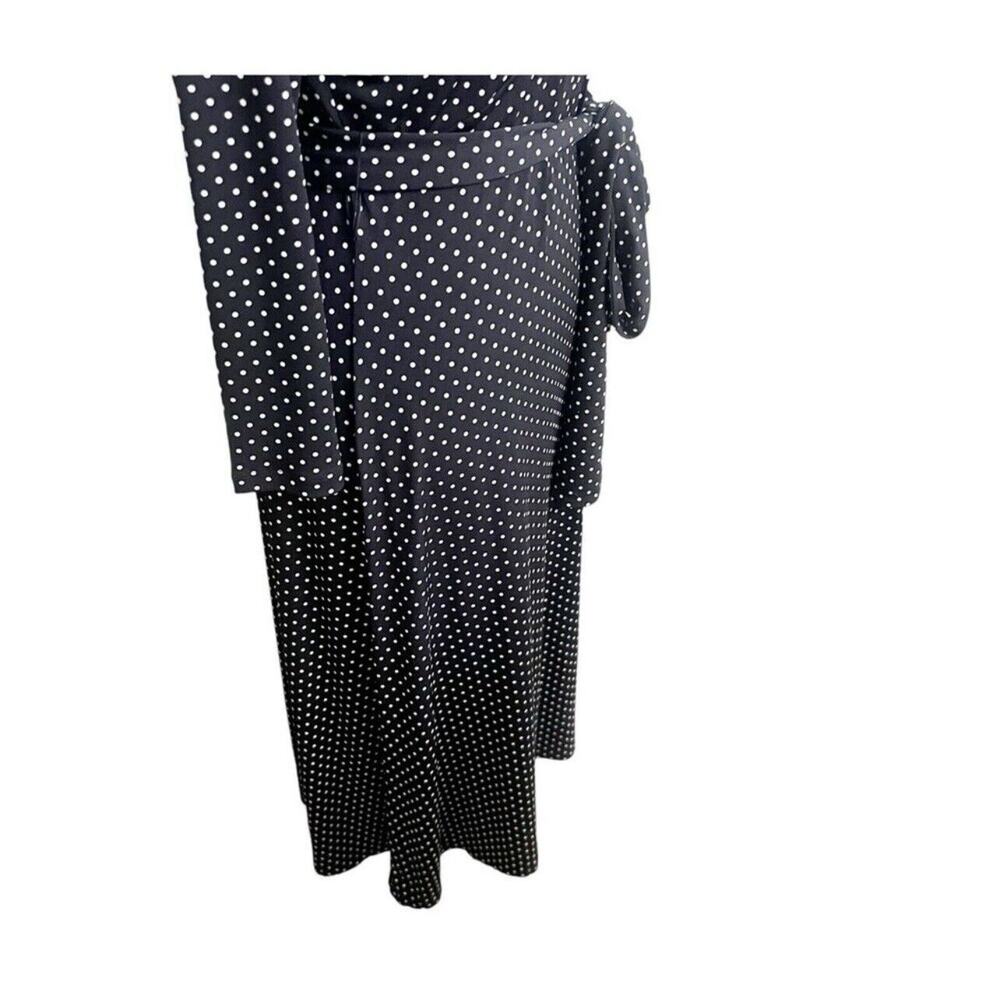 Talbots Black White Polka Dot Jersey Wrap Midi Dress Belted Size 4 Office Career - Picture 4 of 9